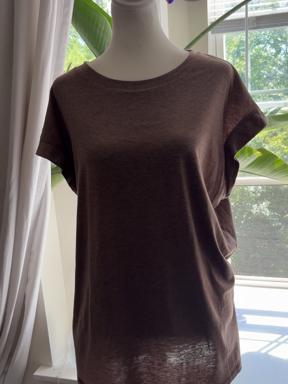 Relaxed Brown Muscle Tee with Cuffed Sleeves